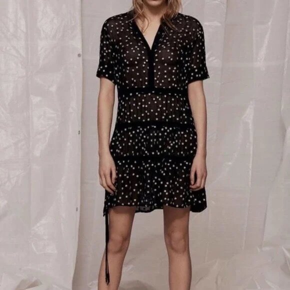 AllSaints Lucia Embroidered Star Mini Dress Size Small - Picture 1 of 6